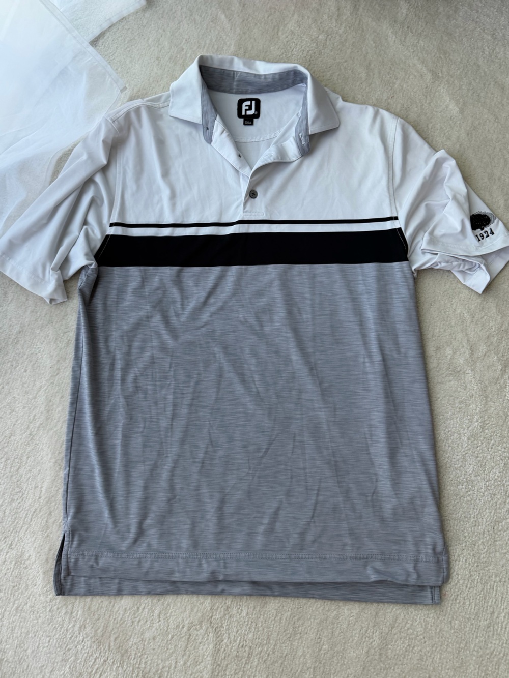 FootJoy 1924 White, Black & Gray Striped Short-Sleeve Golf Polo